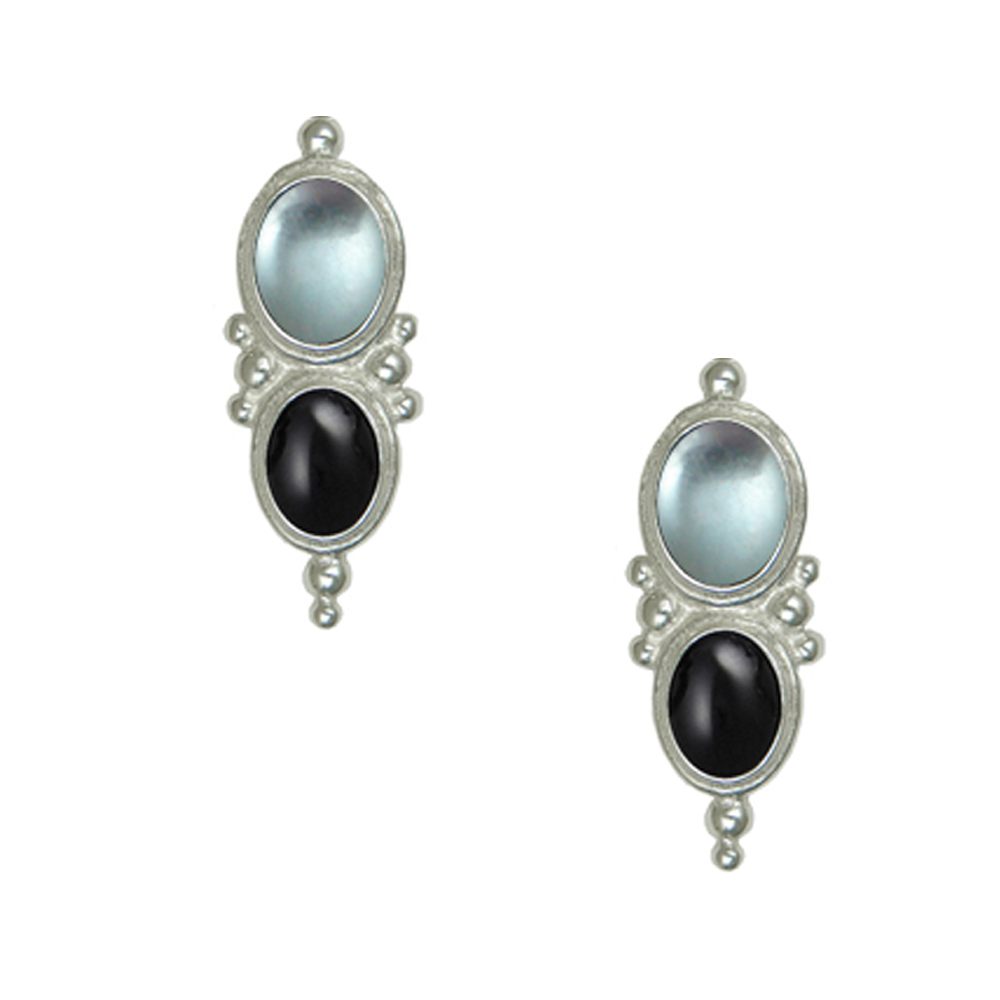 Sterling Silver Drop Dangle Earrings With Blue Topaz And Black Onyx